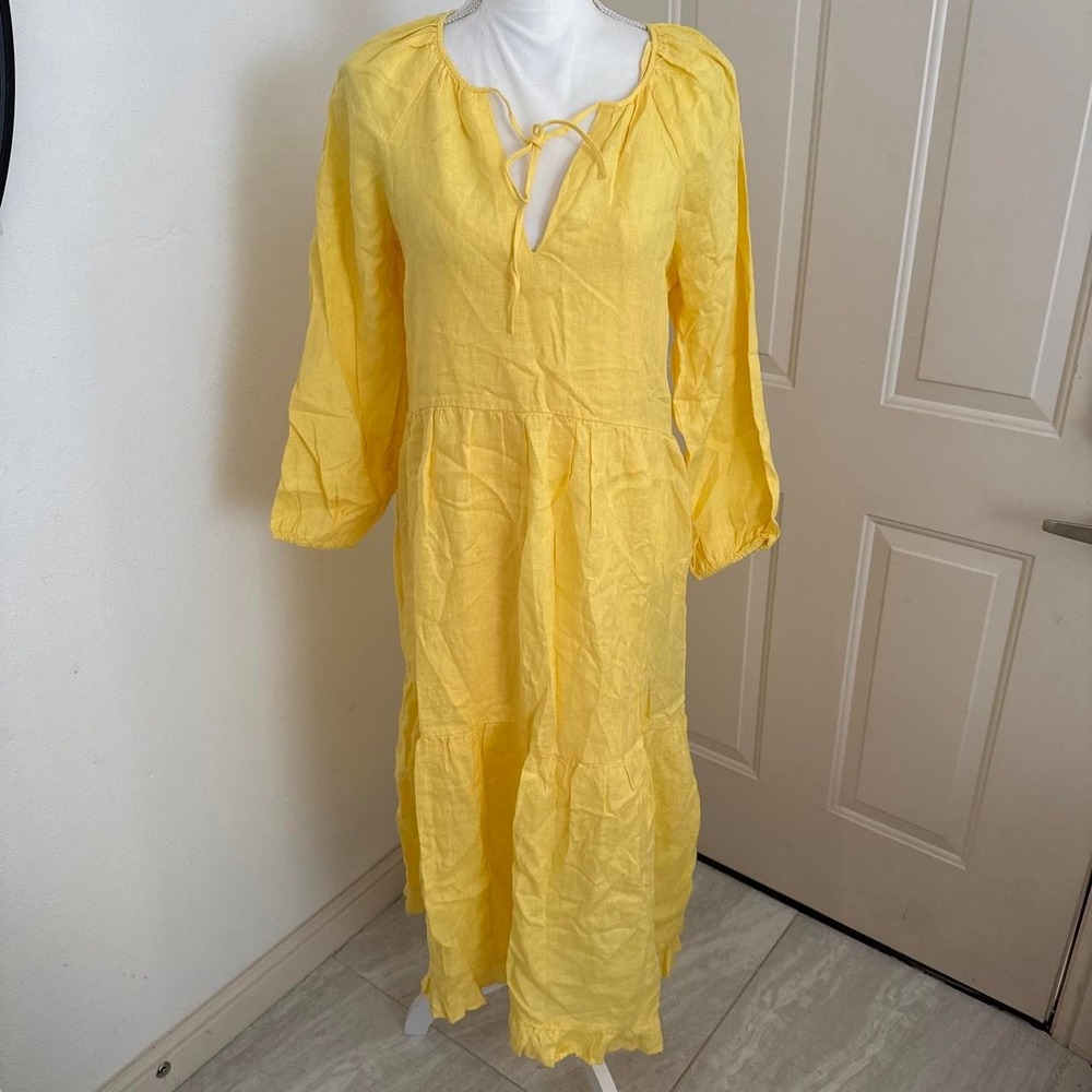 NWT J. Crew Long-Sleeve Tiered Dress in Linen Lemon Zest Yellow The Summer Dress